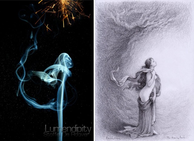 Persephone.jpg - (untitled) -  Stoffel De Roover / Lumendipity  "Persephone" By Drawing Hands   "Persephone (2012) - Graphite B pencil on A4 printer paper (8.3x11.7 in)Inspired by a Smoke Art photo by Stoffel De Roover.I choose one between the most abstract, with a generic title, and let my imagination go, just following the curves and shapes... "